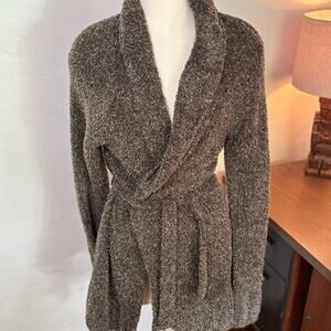 White Stag Brown Knit Cardigan Belted Made in Korea Y2K Comfy